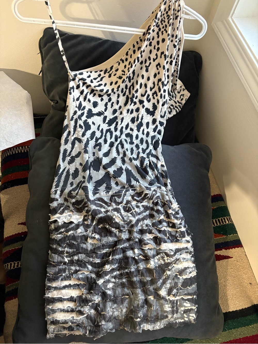 Off Shoulder Animal Print Ruffle Mini Dress